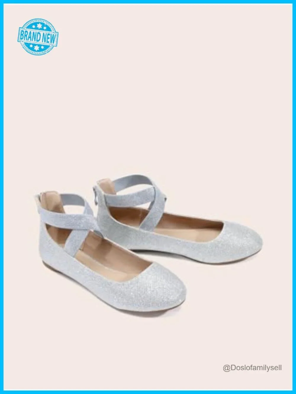 Ankle Strap Ballet Flats with Crossover Strap & Back Zipper